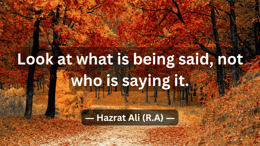 Wise quote from Hazrat Ali (R.A), Look at what is being said, not who is saying it.